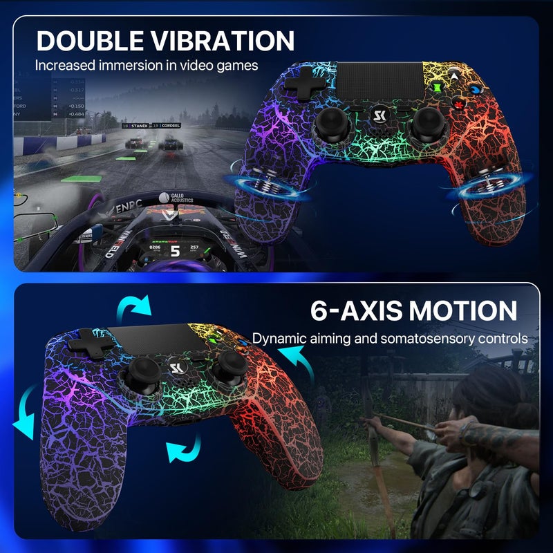 ISHAKO Controller for PS4, Wireless Game Controller for PlayStation 4/Pro/Slim/PC Windows, with 1000mAh Battery, 4-modes RGB Lighting，Double Vibration, 6-Axis Motion Control (Black) - Image 5